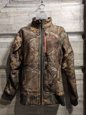 Under Armour Women’s Brown Green Camo Fleece Bomber Jacket